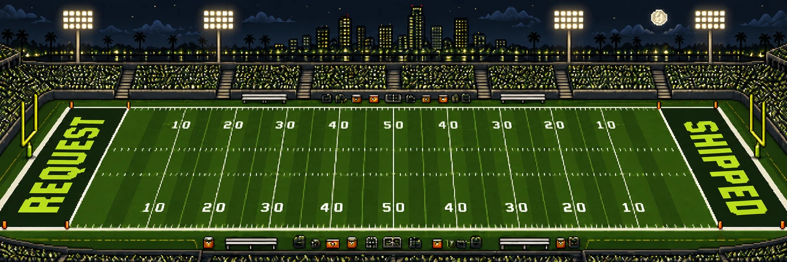 Pixel art stadium, request end zone to shipped end zone